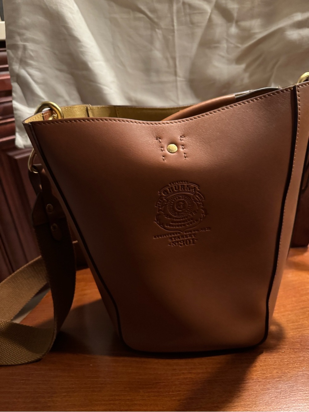 Ghurka Brown Leather Shoulder Bucket Bag